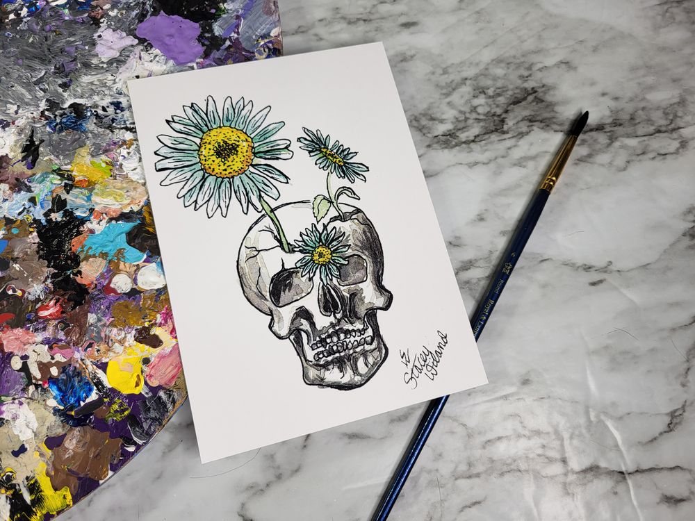 Print of Daisies from the Dead Watercolor Painting
