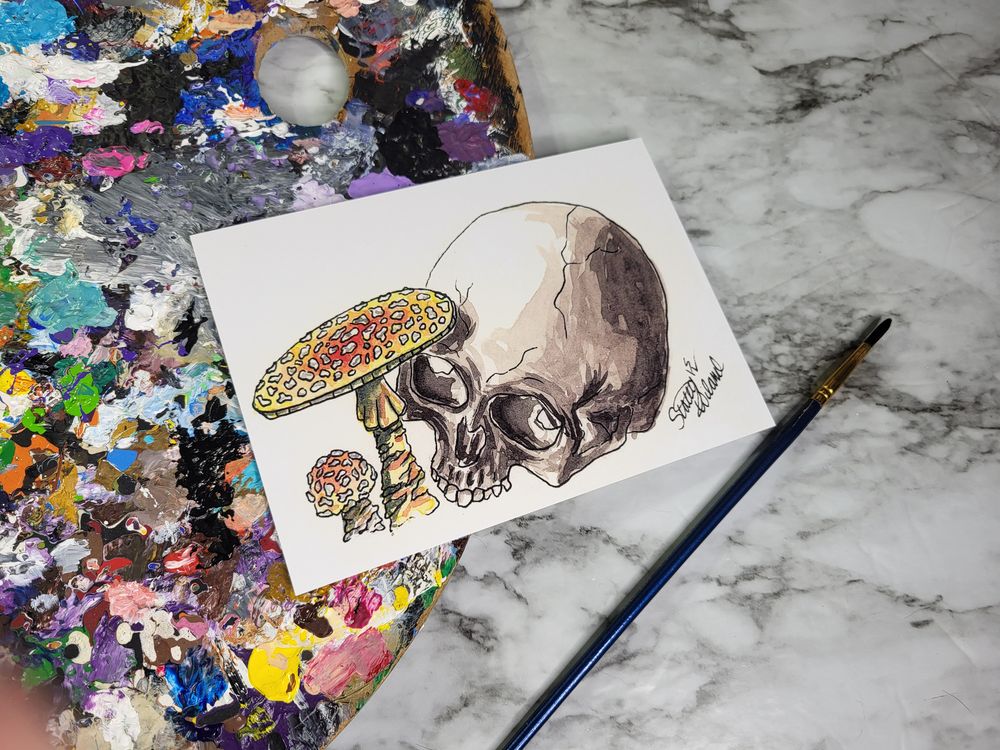 Print of Mystical Dwelling in the Face of Death Watercolor