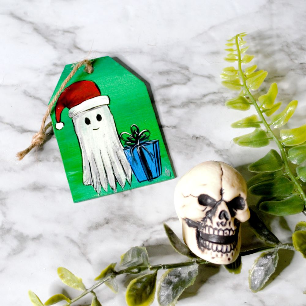 Ghostly Gift - Wooden Tag Ornament