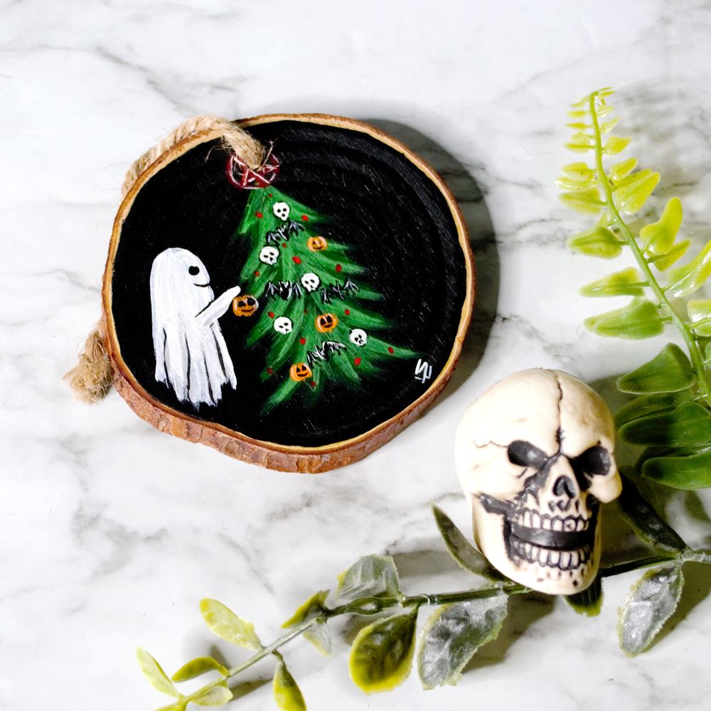 Haunted Deck the Halls - Wooden Slice Ornament