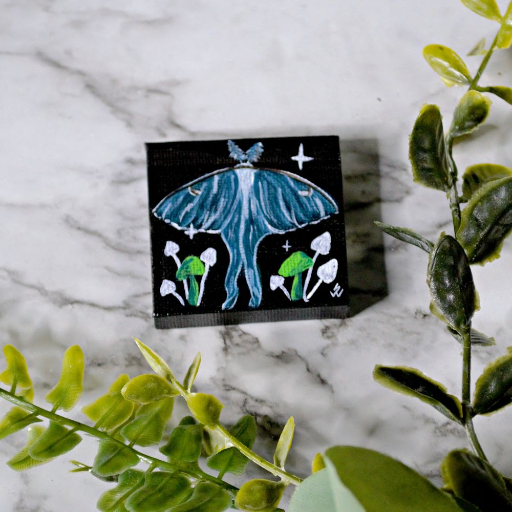 Blue Luna Moth - Tiny Acrylic Painting