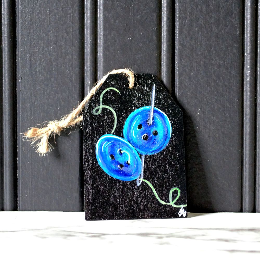 Blue Button - Wooden Tag Ornament