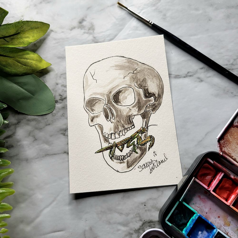 Praying on the Dead Watercolor Painting 