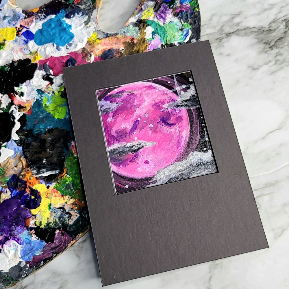Neon Pink Moon Original Acrylic Painting