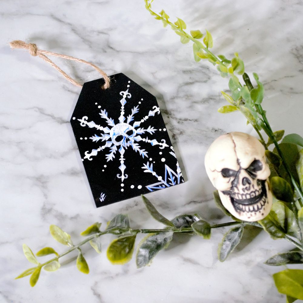 Spooky Snowflake - Wooden Tag Ornament