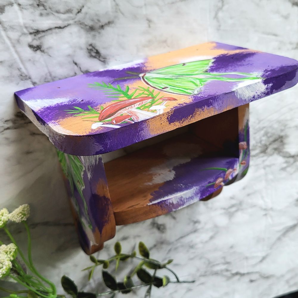 Whimsical Luna Moth Hand Painted Shelf